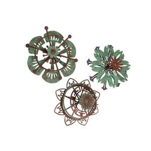 Set of 3 Metal Flower Wall Art Copper Verdigris Hanging Decor Floral Sculpture